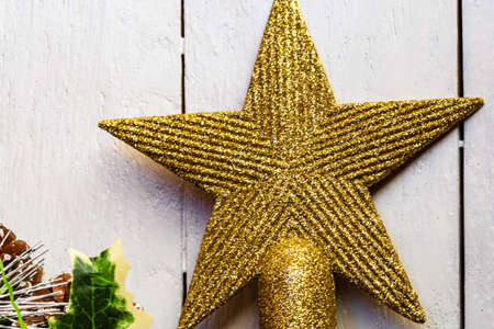 Christmas composition with seasonal decorations and ornamentsの写真素材