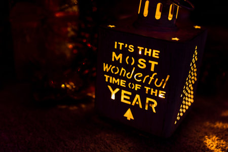 Christmas composition with seasonal decorations and ornaments