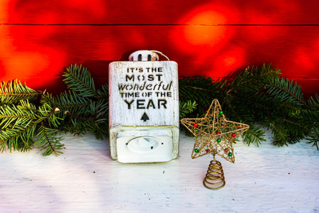 Christmas composition with seasonal decorations and ornaments
