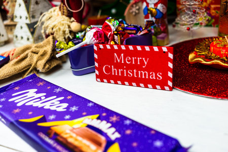 Sweets under Christmas tree. Christmas decorations concept in Bucharest ,Romania, 2022のeditorial素材
