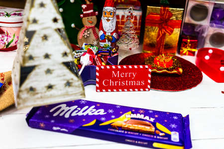 Sweets under Christmas tree. Christmas decorations concept in Bucharest ,Romania, 2022のeditorial素材