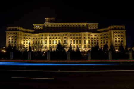 Palace of Parliament at night time, Bucharest, Romaniaのeditorial素材