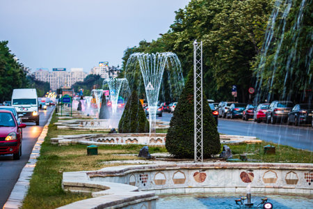 Unirii central city fountain in Bucharest, capital of Romaniaのeditorial素材