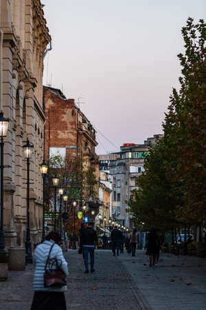 People walking or crossing the street in downtown Bucharest, Romania, 2021のeditorial素材