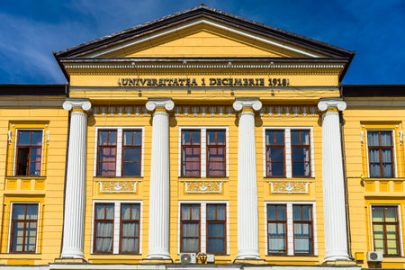 Architectural details, facade of the building of the 1 Decembrie 1918 University, Alba Iulia,...