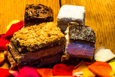 Mix of rose petals and cakes