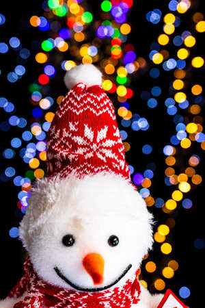 Holding Christmas decoration against bokeh lights backgroundの写真素材