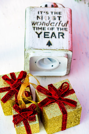 Christmas composition with seasonal decorations and ornaments