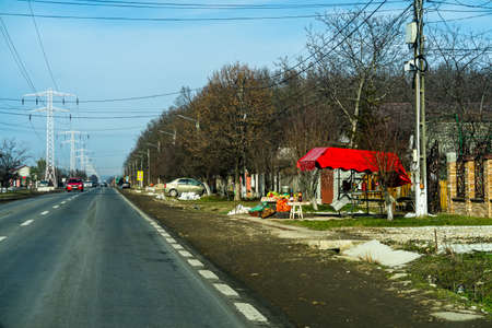 Cars on the road in traffic in Targoviste, Romania, 2021のeditorial素材