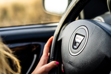 Detail of Dacia Duster car interior in Bucharest, Romania, 2021のeditorial素材
