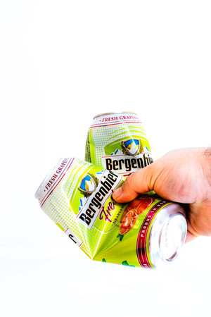 Can of Bergenbier Fresh beer. Bucharest, Romania, 2021