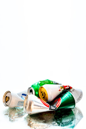 Smashed cans of beer in Bucharest, Romania, 2021のeditorial素材