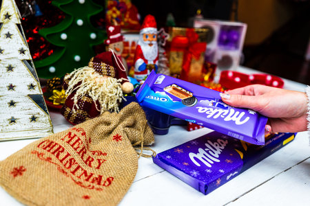 Sweets under Christmas tree. Christmas decorations concept in Bucharest ,Romania, 2022