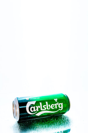 Can of Carlsberg beer in Bucharest, Romania, 2021