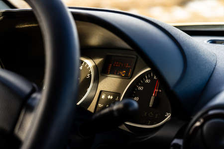 Detail of Dacia Duster car interior in Bucharest, Romania, 2021のeditorial素材