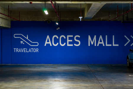 Mall access sign. Underground parking lot signのeditorial素材