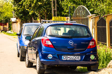 Driving school car with sign in Targoviste, Romania, 2021のeditorial素材