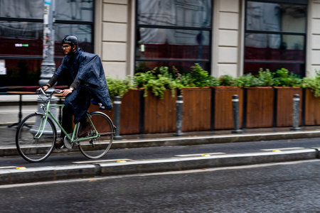 Riding a bike. Commuters on bike in Bucharest, Romania, 2021のeditorial素材