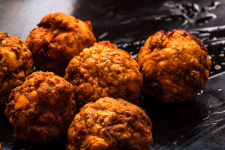 Detail of fresh fried meatballsの写真素材
