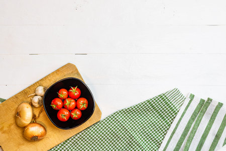 Italian pasta ingredients. Cherry tomato and spices for cooking