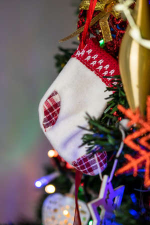 Christmas decoration hanging in Christmas treeの写真素材