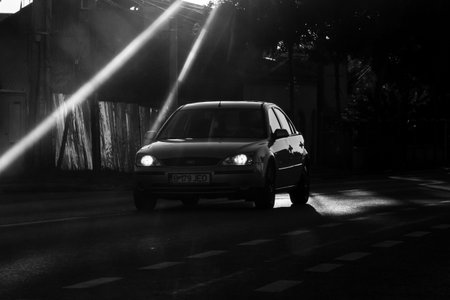 Car traffic at rush hour. Traffic jam, cars on the road at sunset in Bucharest, Romania, 2021のeditorial素材