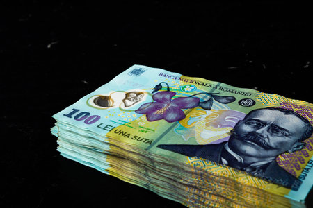 Stack of LEI Romanian money. RON Leu Money European Currency
