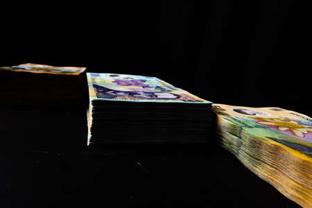 Stack of LEI Romanian money. RON Leu Money European Currencyの写真素材