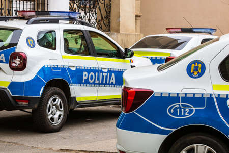 Romanian police cars (Politia Rutiera) in downtown Bucharest, Romania, 2022のeditorial素材