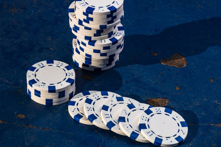 Stacks of poker chips detail with cards