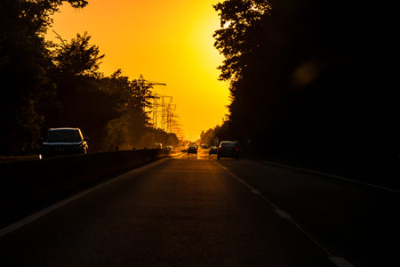 Car traffic at rush hour. Traffic jam, cars on the road at sunset in Bucharest, Romania, 2021