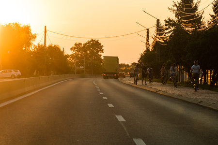 Car traffic at rush hour. Traffic jam, cars on the road at sunset in Bucharest, Romania, 2021