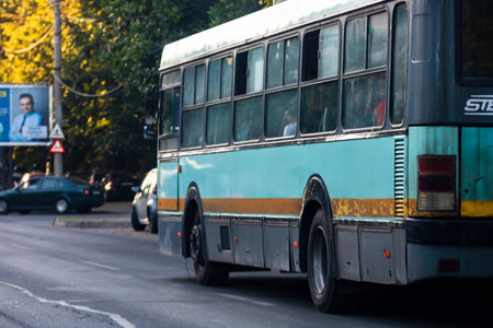 Car traffic at rush hour. Car pollution, traffic jam in Bucharest, Romania, 2022のeditorial素材