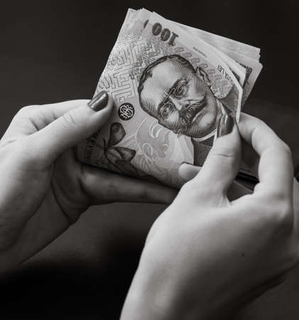 Money black and white. Detail of moneyの写真素材