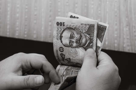 Money black and white. Detail of moneyの写真素材