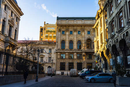 Car traffic, pollution, traffic jam in the morning and evening in the capital city of Bucharest, Romania, 2022のeditorial素材
