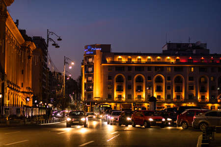 Car traffic, pollution, traffic jam in the morning and evening in the capital city of Bucharest, Romania, 2022のeditorial素材