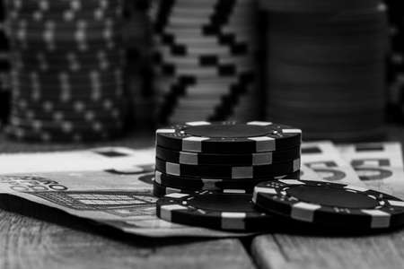 Poker chips, money and gambleの写真素材