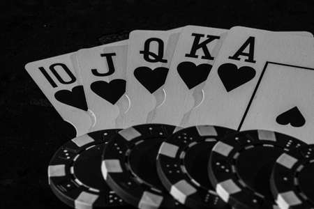 Poker chips, money and gambleの写真素材