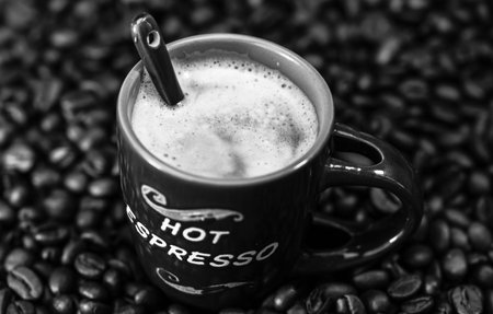 Black coffee cup. Breakfast coffee concept