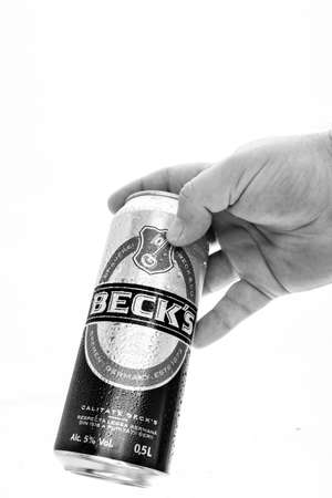 Can of Beck`s or Becks beer. Bucharest, Romania, 2022のeditorial素材