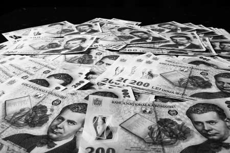 Stack of LEI Romanian money. RON Leu Money European Currencyの写真素材