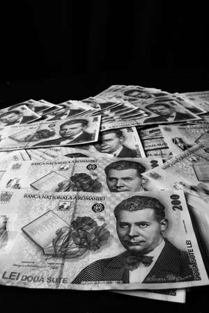 Stack of LEI Romanian money. RON Leu Money European Currencyの写真素材