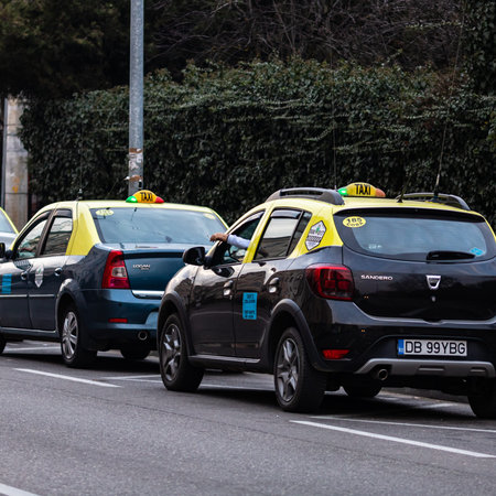 Car traffic at rush hour. Car pollution, car on the road in Bucharest, Romania, 2022