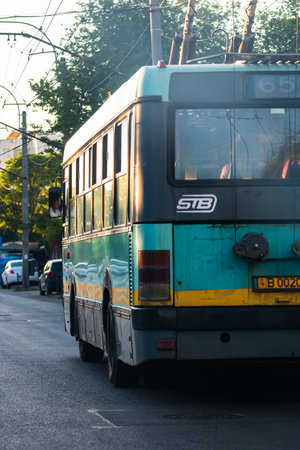 Car traffic at rush hour. Car pollution, car on the road in Bucharest, Romania, 2022のeditorial素材