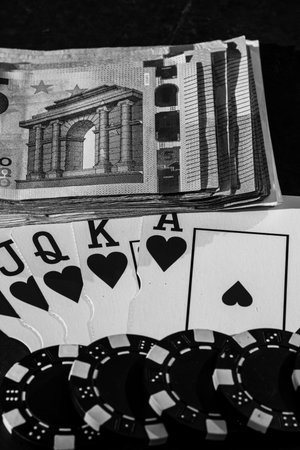 Poker chips, money and gamble
