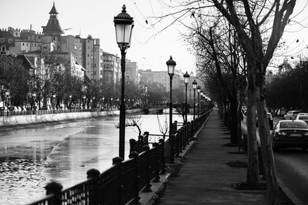 Car traffic, pollution, traffic jam city downtown Bucharest, Romania, 2022