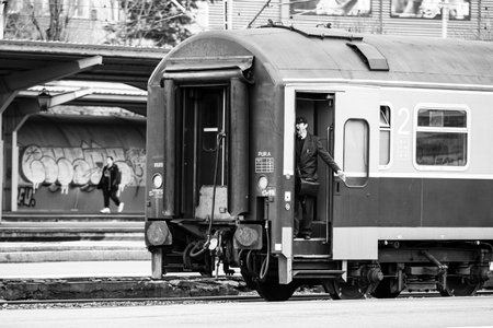 Train at Bucharest North Railway Station (Gara de Nord Bucharest) Romania, 2022のeditorial素材