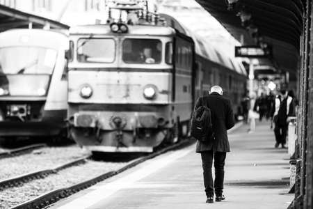 Train at Bucharest North Railway Station (Gara de Nord Bucharest) Romania, 2022のeditorial素材