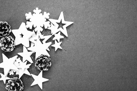 Decorated Christmas ornaments and blurred lightsの写真素材